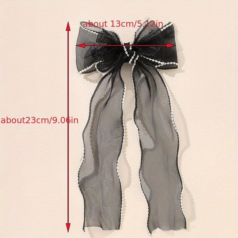 Organza Bow Hair Clip Pearl French Barrett Back Head