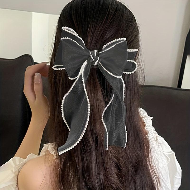 Organza Bow Hair Clip Pearl French Barrett Back Head