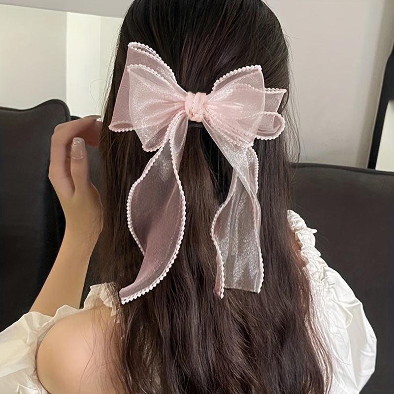 Organza Bow Hair Clip Pearl French Barrett Back Head