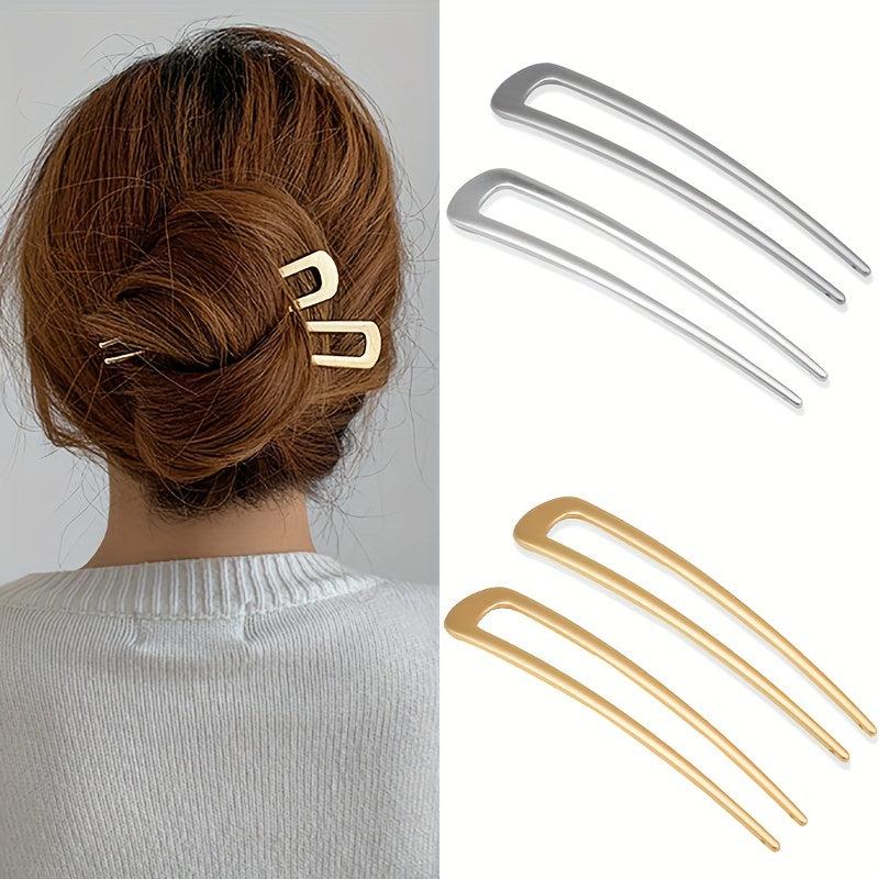 2pcs Alloy Hair Pin U Shaped Hair Fork Style Hair Clip For Women Girls Hair Clip