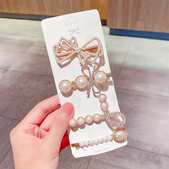 Faux Pearl Bow Hairpin Hollow Bowknot Hair Pin Alloy Hair Clip