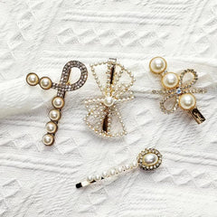 Faux Pearl Bow Hairpin Hollow Bowknot Hair Pin Alloy Hair Clip