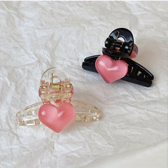 2pcs Transparent Hair Claw Large Shark Claw With Heart Shape Decor
