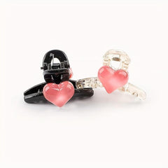 2pcs Transparent Hair Claw Large Shark Claw With Heart Shape Decor