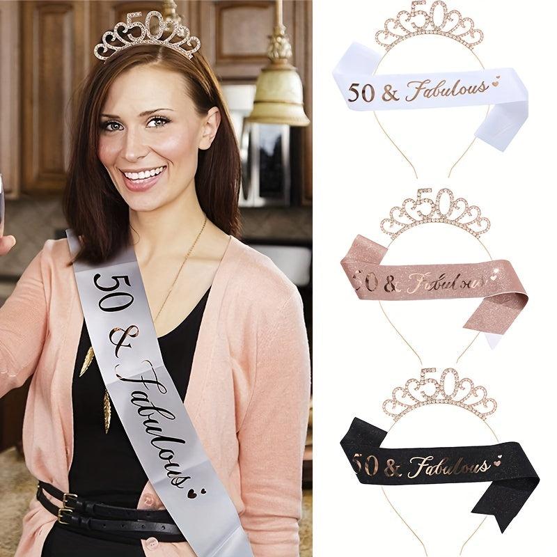 Rhinestone Headband Birthday Party Tiara With Silky Belt Head Jewelry