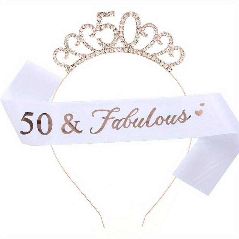 Rhinestone Headband Birthday Party Tiara With Silky Belt Head Jewelry