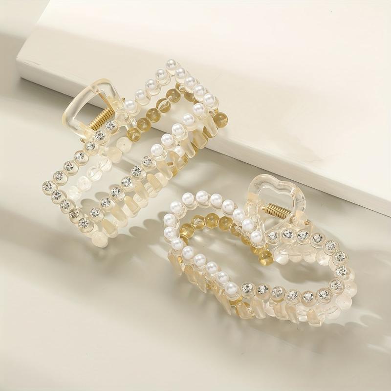 Faux Pearl Rhinestone Hair Claw Clip for Women