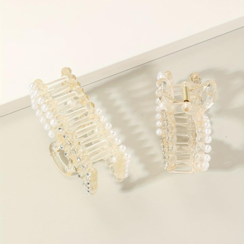Faux Pearl Rhinestone Hair Claw Clip for Women