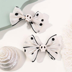 2pcs Polka Dot Bow Hair Clip with Skull Decor