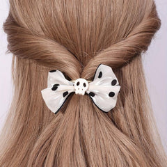 2pcs Polka Dot Bow Hair Clip with Skull Decor