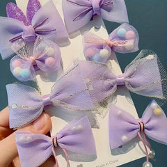 8pcs Purple Mesh Bow Hair Clip with Faux Pearl for Baby Girls