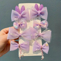 8pcs Purple Mesh Bow Hair Clip with Faux Pearl for Baby Girls