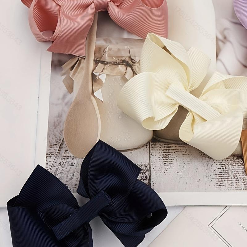 10pcs Solid Ribbon Hair Bow Clips for Daily Wear