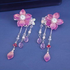 Girls Purple Tassel Flower Hair Clips, Resin Beads Hair Accessories