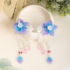 Girls Purple Tassel Flower Hair Clips, Resin Beads Hair Accessories