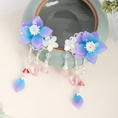 Girls Purple Tassel Flower Hair Clips, Resin Beads Hair Accessories
