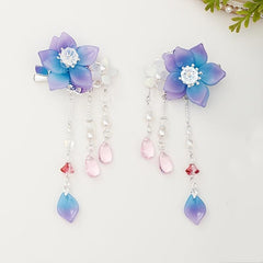 Girls Purple Tassel Flower Hair Clips, Resin Beads Hair Accessories