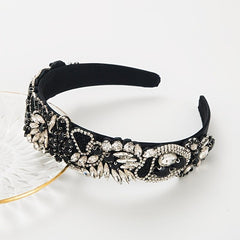 Crystal Bead Velvet Wide Headband Vintage Hairband
