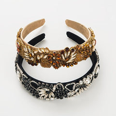 Crystal Bead Velvet Wide Headband Vintage Hairband