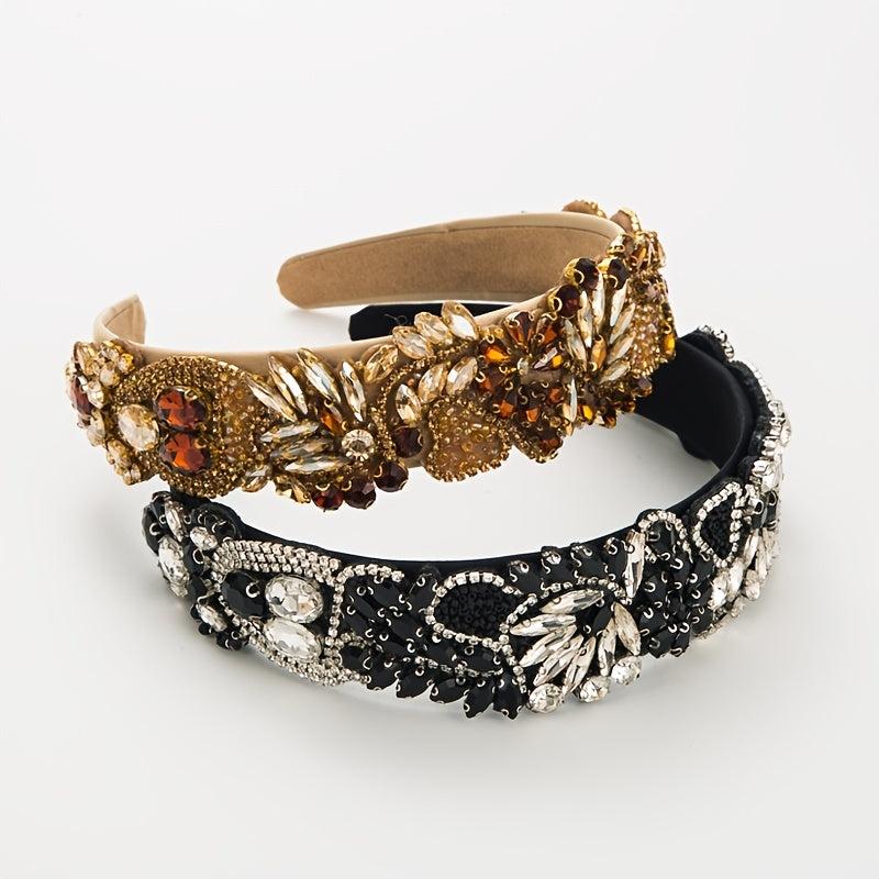 Crystal Bead Velvet Wide Headband Vintage Hairband