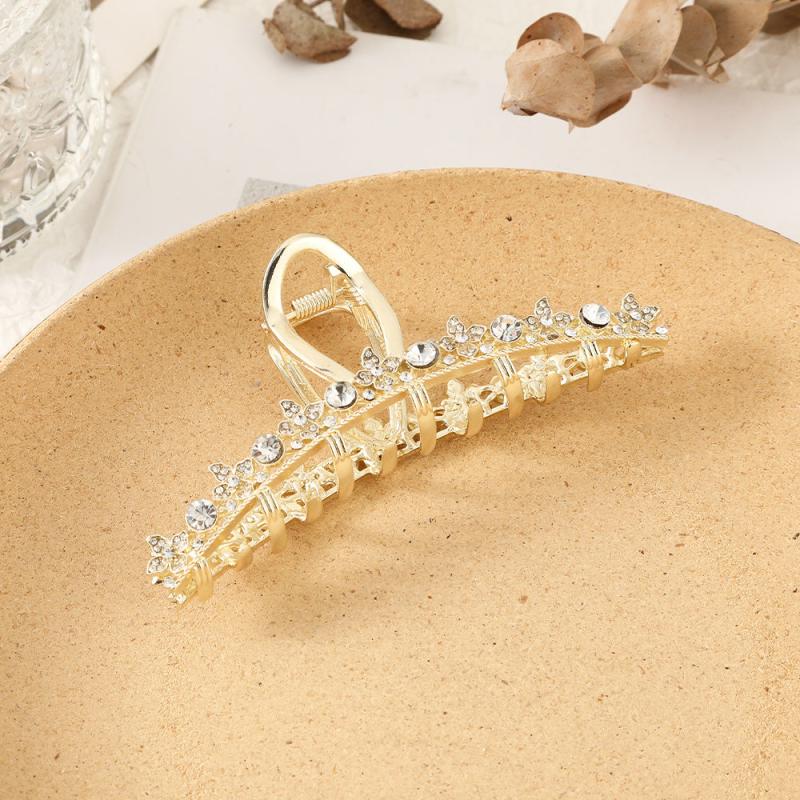 Rhinestone Hair Claw Flower Thick Hair Clip with Faux Pearls