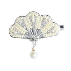 Rhinestone Fan Shape Hair Clip with Faux Pearl Head