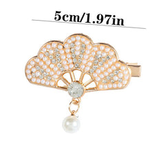 Rhinestone Fan Shape Hair Clip with Faux Pearl Head