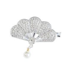 Rhinestone Fan Shape Hair Clip with Faux Pearl Head