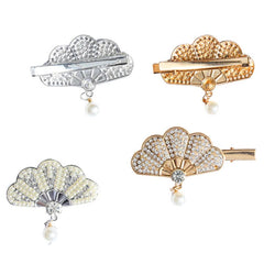 Rhinestone Fan Shape Hair Clip with Faux Pearl Head