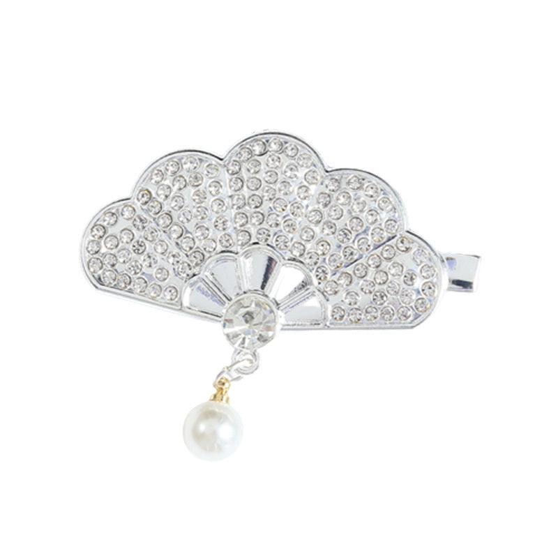 Rhinestone Fan Shape Hair Clip with Faux Pearl Head