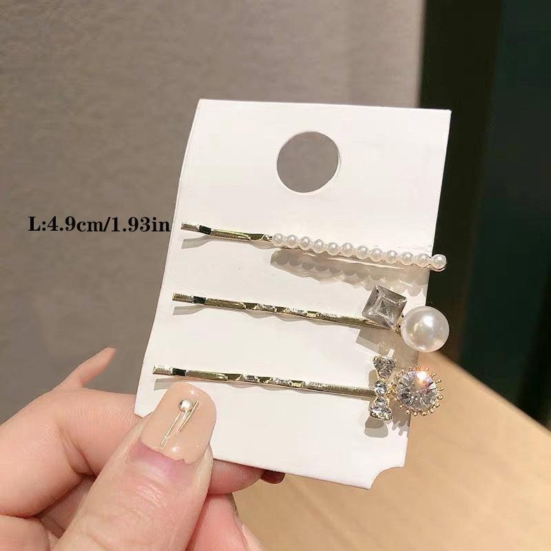 3pcs Rhinestone Hair Pin Faux Pearl Decor Hairpin for Side Hair Bang