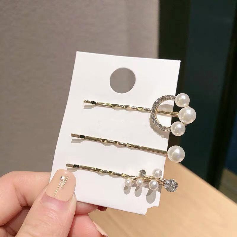 3pcs Rhinestone Hair Pin Faux Pearl Decor Hairpin for Side Hair Bang
