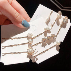 3pcs Rhinestone Hair Pin Faux Pearl Decor Hairpin for Side Hair Bang