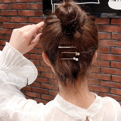 3pcs Rhinestone Hair Pin Faux Pearl Decor Hairpin for Side Hair Bang