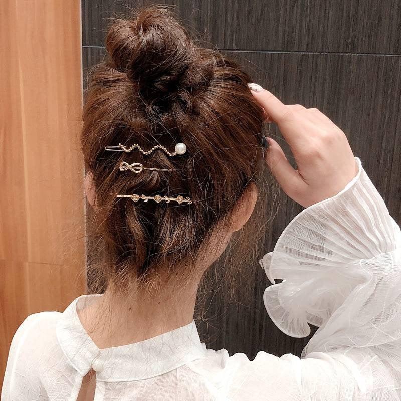 3pcs Rhinestone Hair Pin Faux Pearl Decor Hairpin for Side Hair Bang