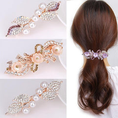 Vintage Rhinestone Barrette Faux Pearl Hair Clip for Women Girls