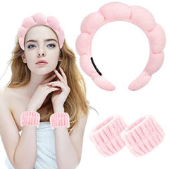 Women's Spa Headband & Wristband Set for Makeup and Shower