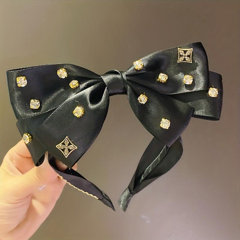Bowknot Headband With Rhinestone Hair Hoop For Women Girls