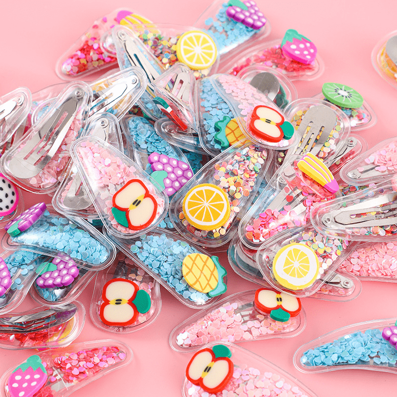 3pcs Baby Girls Fruit Hair Clip Sequin Snap Clip For Hair Bang Braids