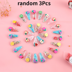 3pcs Baby Girls Fruit Hair Clip Sequin Snap Clip For Hair Bang Braids