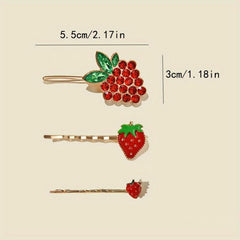 3pcs Strawberry Hairpin Alloy Hair Clip Sweet Hair Accessories