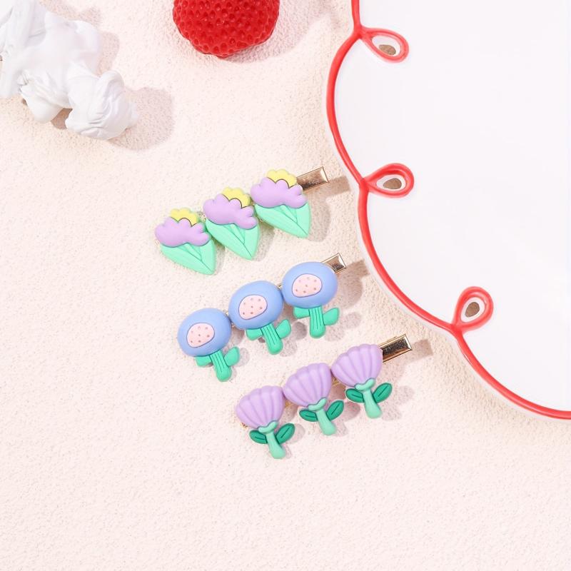 3pcs Baby Girls Hair Clip Cartoon Flower Duck Billed Clip