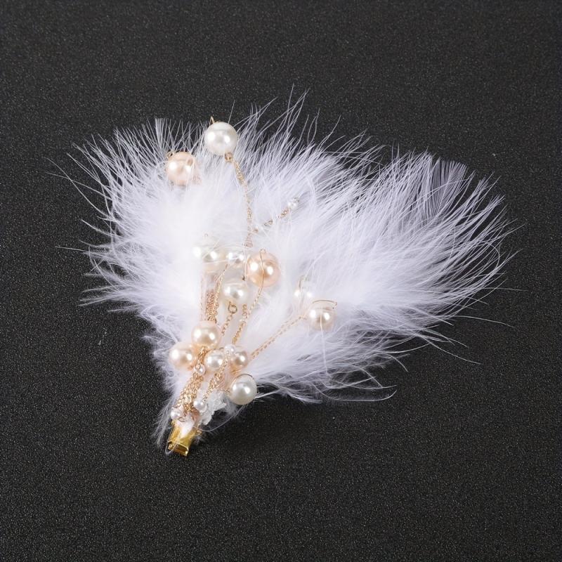 2pcs Pearl Fluffy Hair Clip Barrette Bridal Wedding Headwear