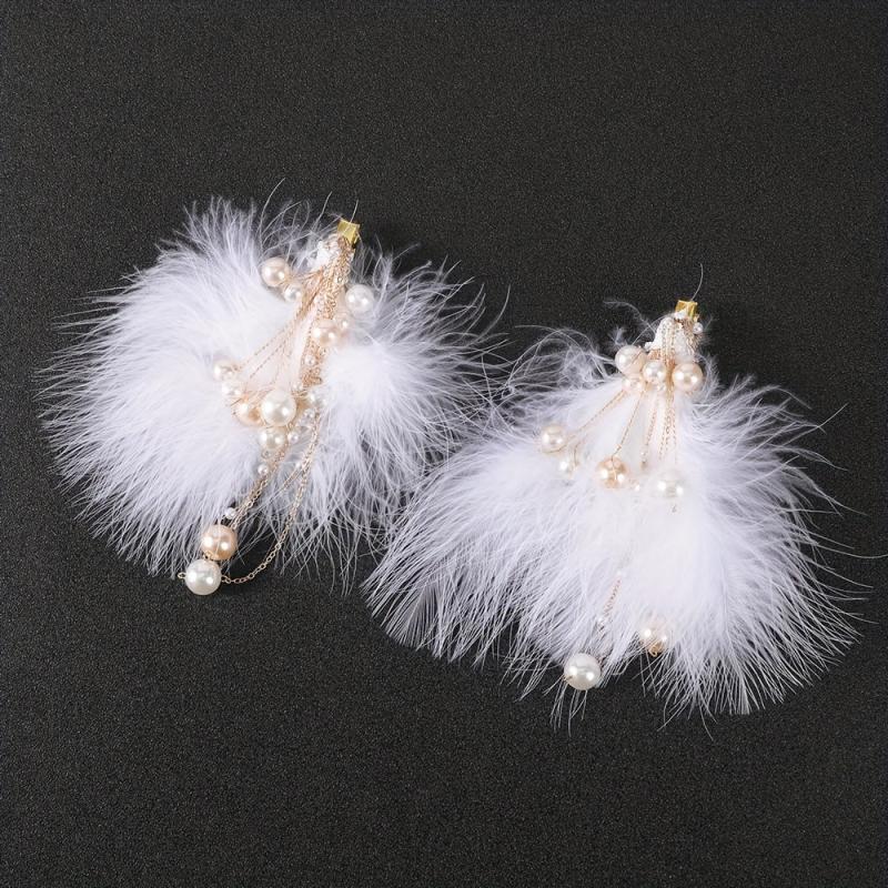 2pcs Pearl Fluffy Hair Clip Barrette Bridal Wedding Headwear