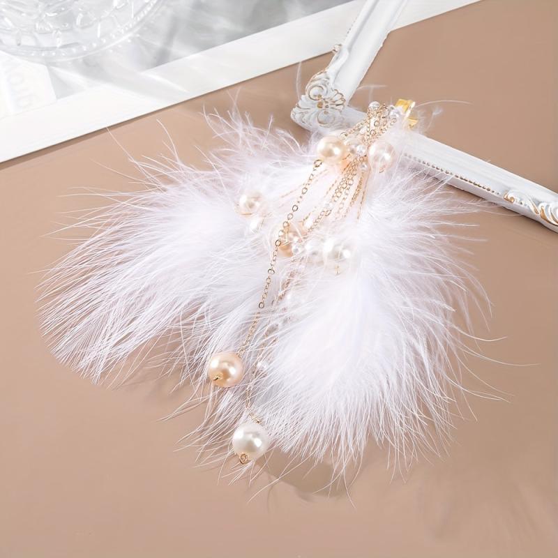 2pcs Pearl Fluffy Hair Clip Barrette Bridal Wedding Headwear