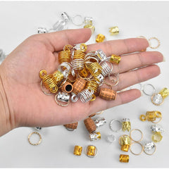 140PCS Hair Braids Ring Adjustable Hair Jewelry Rings Golden/Silver Hair Braid