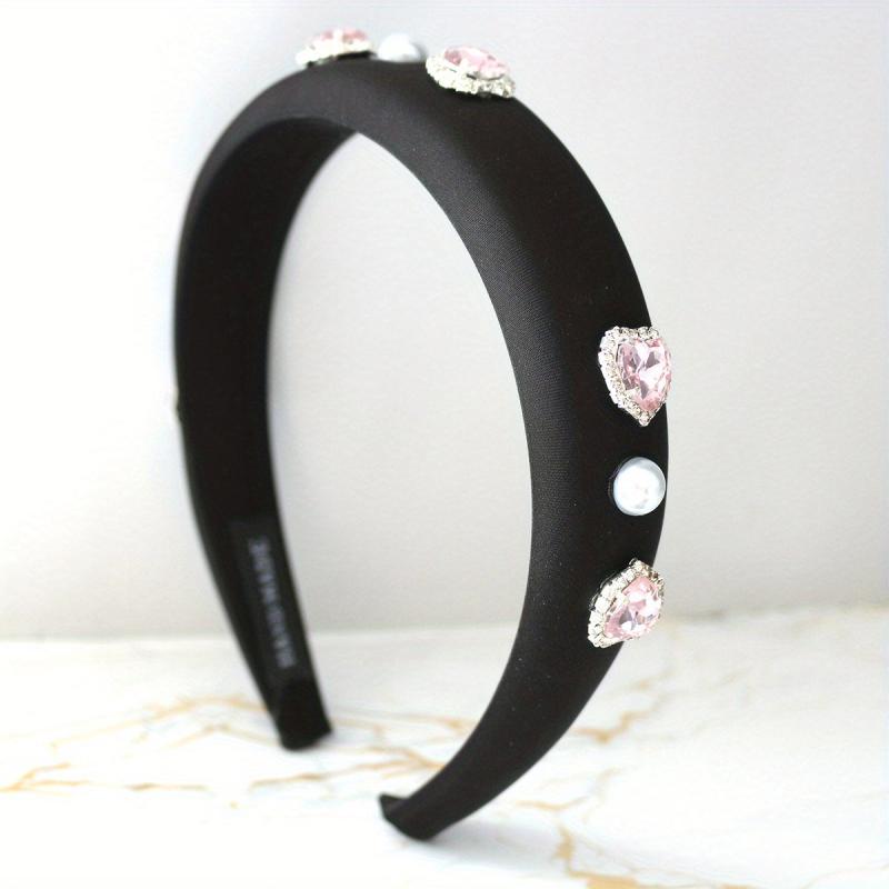 Y2K Pink Rhinestone Headband Satin Hair Band for Women Girls