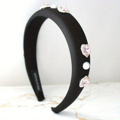 Y2K Pink Rhinestone Headband Satin Hair Band for Women Girls