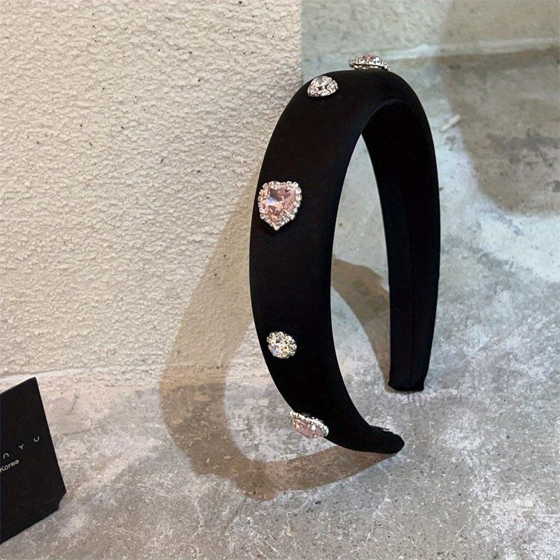Y2K Pink Rhinestone Headband Satin Hair Band for Women Girls