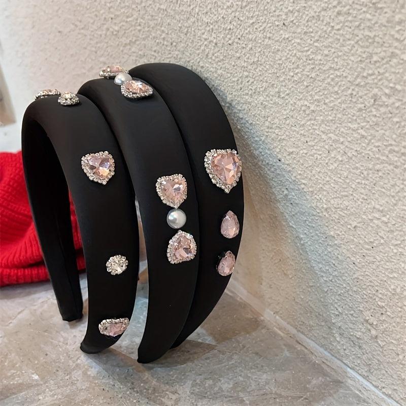 Y2K Pink Rhinestone Headband Satin Hair Band for Women Girls